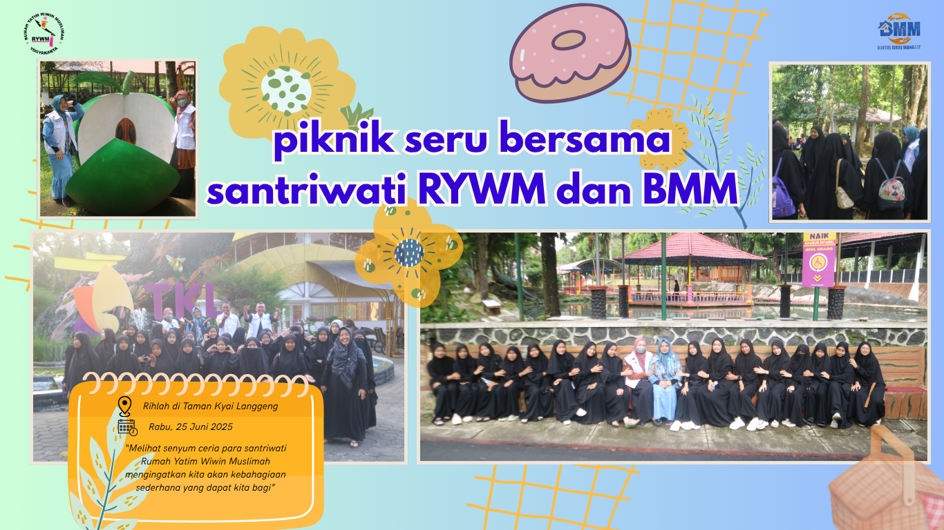 Kolase Foto Piknik Bersama Sahabat Ilustratif Ceria Biru dan Kuning